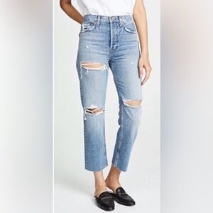 33.  Re/Done Originals High Rise Stovepipe the Rip Jeans
